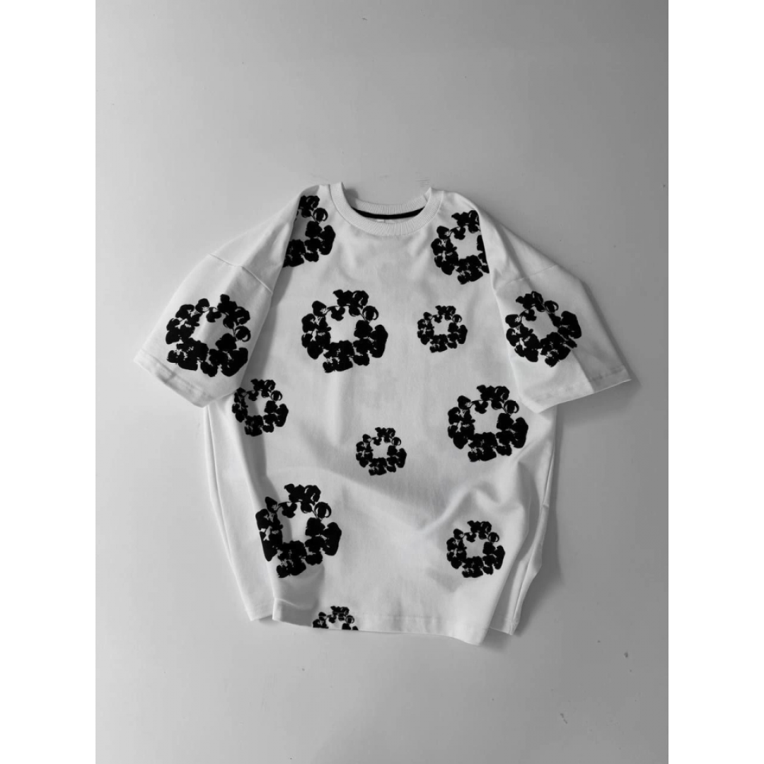 Ön Ve Arka Baskılı Oversize Bisiklet Yaka T-shirt- Beyaz 154302