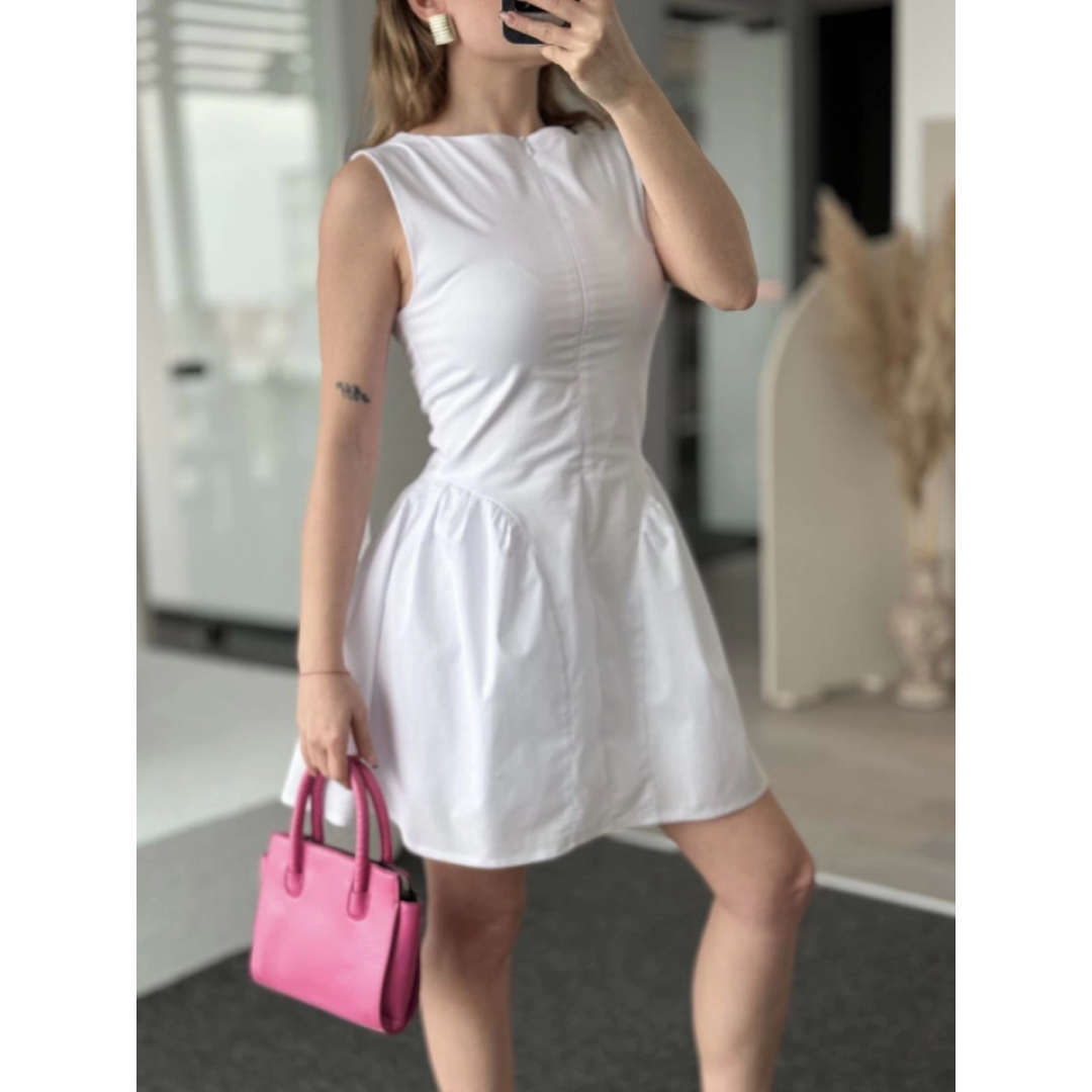 Fermuar Detaylı Mini Elbise - Beyaz - 154304 Fermuar Detaylı Mini Elbise - Beyaz - 154304