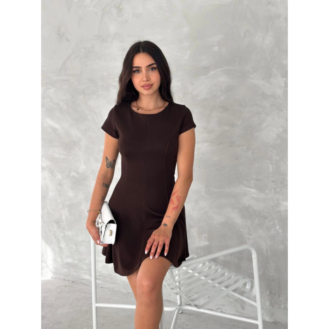 Kısa Kollu Mini Elbise - Kahverengi - 154564 Kısa Kollu Mini Elbise - Kahverengi - 154564
