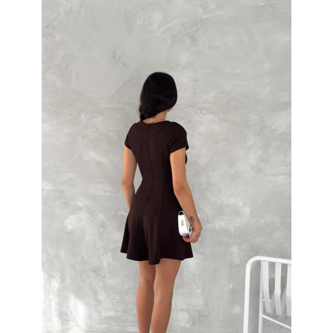 Kısa Kollu Mini Elbise - Kahverengi - 154564 Kısa Kollu Mini Elbise - Kahverengi - 154564