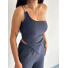 Asimetrik Crop Pantalon Ikili Takım - Lacivert 154573