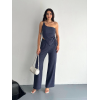 Asimetrik Crop Pantalon Ikili Takım - Lacivert 154573