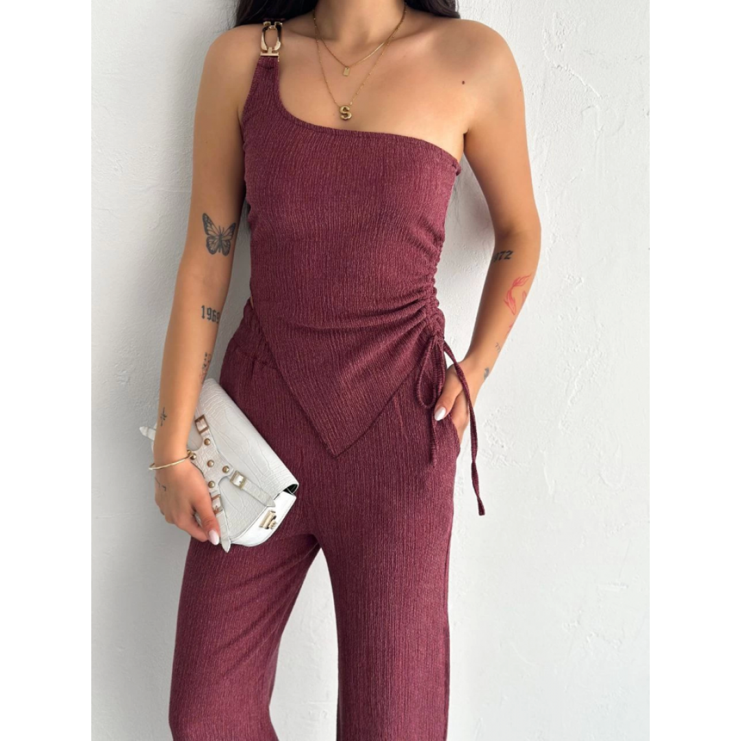 Asimetrik Crop Pantalon Ikili Takım - Gül Kurusu 154574 Asimetrik Crop Pantalon Ikili Takım - Gül Kurusu 154574