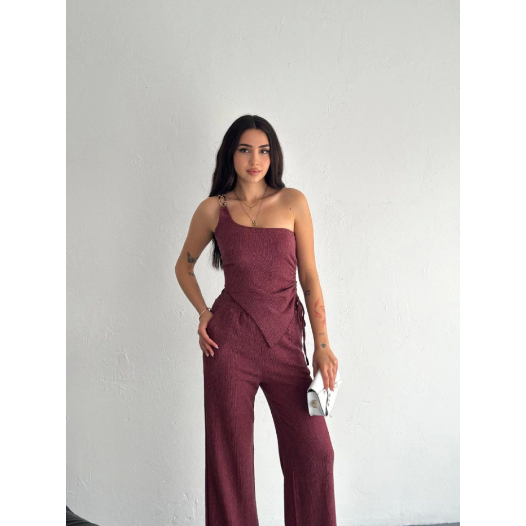 Asimetrik Crop Pantalon Ikili Takım - Gül Kurusu 154574 Asimetrik Crop Pantalon Ikili Takım - Gül Kurusu 154574