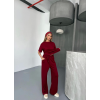 Osy Modal Yumuşak Dokulu Kumaş   Kısa Kollu Bluz Rahat Pantalon Ikili Takım- Bordo 154846