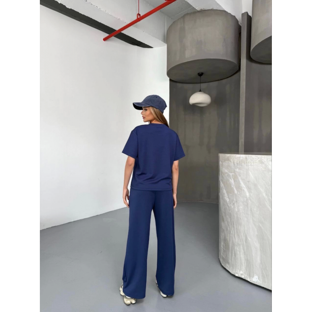 Osy Modal Yumuşak Dokulu Kumaş Kısa Kollu Bluz Rahat Pantalon Ikili Takım- Lacivert 154847