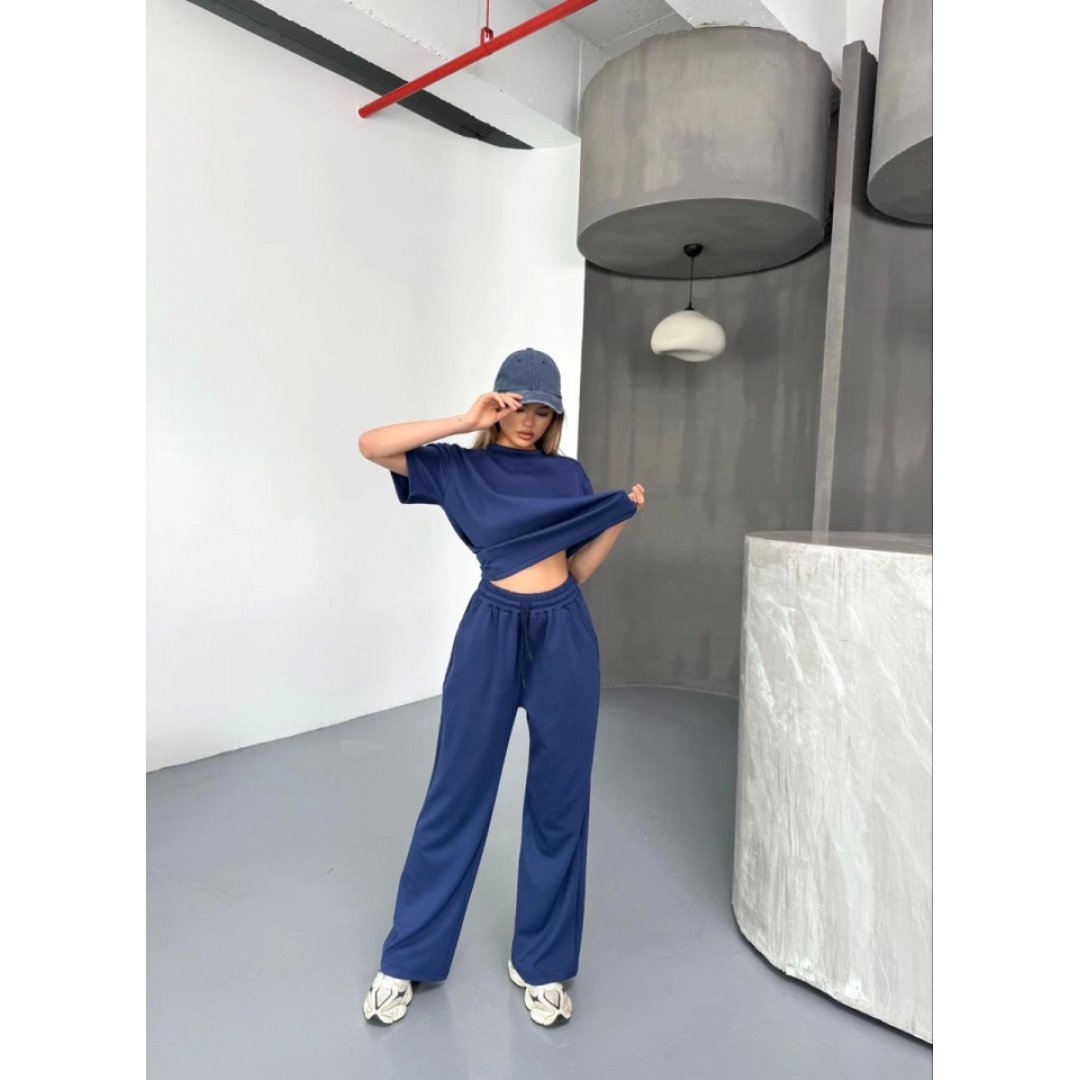 Osy Modal Yumuşak Dokulu Kumaş Kısa Kollu Bluz Rahat Pantalon Ikili Takım- Lacivert 154847