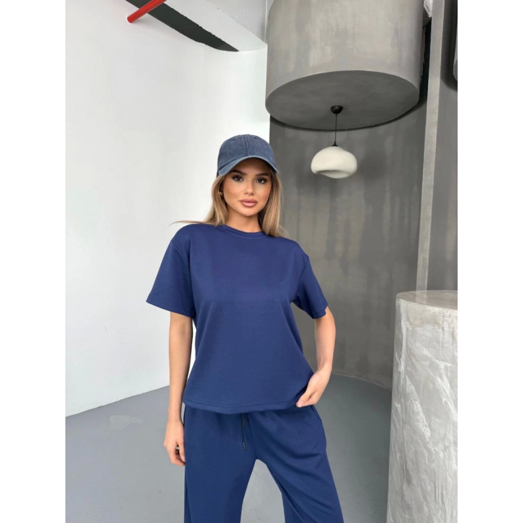 Osy Modal Yumuşak Dokulu Kumaş Kısa Kollu Bluz Rahat Pantalon Ikili Takım- Lacivert 154847
