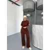 Osy Modal Yumuşak Dokulu Kumaş Kısa Kollu Bluz Rahat Pantalon Ikili Takım- Kahverengi 154848 Osy Modal Yumuşak Dokulu Kumaş Kısa Kollu Bluz Rahat Pantalon Ikili Takım- Kahverengi 154848