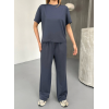 Osy Modal Yumuşak Dokulu Kumaş Kısa Kollu Bluz Rahat Pantalon Ikili Takım- Füme 154849