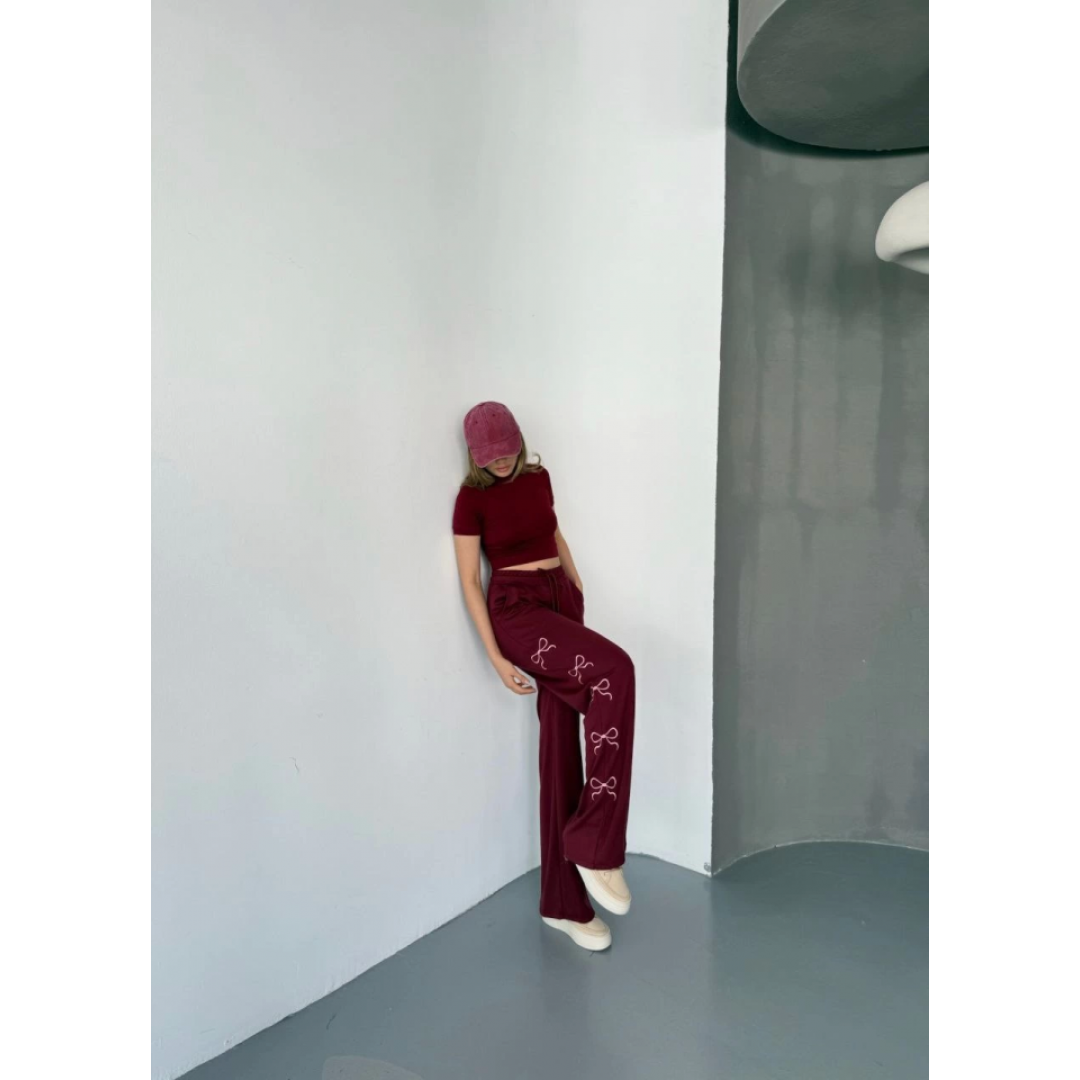 Osy Modal Yumuşak Dokulu Kumaş Nakış Işlemeli Rahat Bol Paça Eşofman Pantalon - Bordo - 156902 Osy Modal Yumuşak Dokulu Kumaş Nakış Işlemeli Rahat Bol Paça Eşofman Pantalon - Bordo - 156902