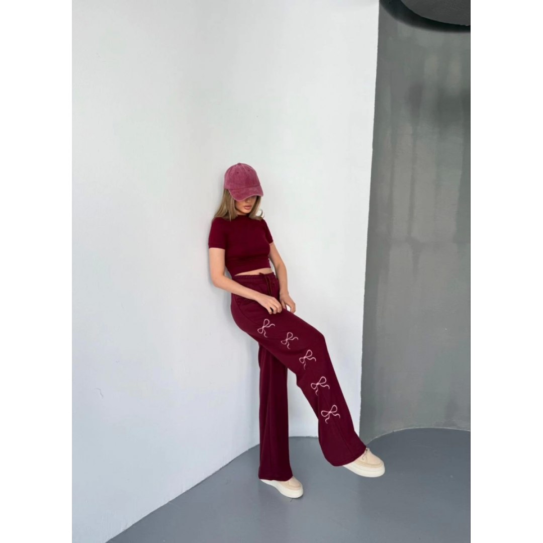 Osy Modal Yumuşak Dokulu Kumaş Nakış Işlemeli Rahat Bol Paça Eşofman Pantalon - Bordo - 156902 Osy Modal Yumuşak Dokulu Kumaş Nakış Işlemeli Rahat Bol Paça Eşofman Pantalon - Bordo - 156902