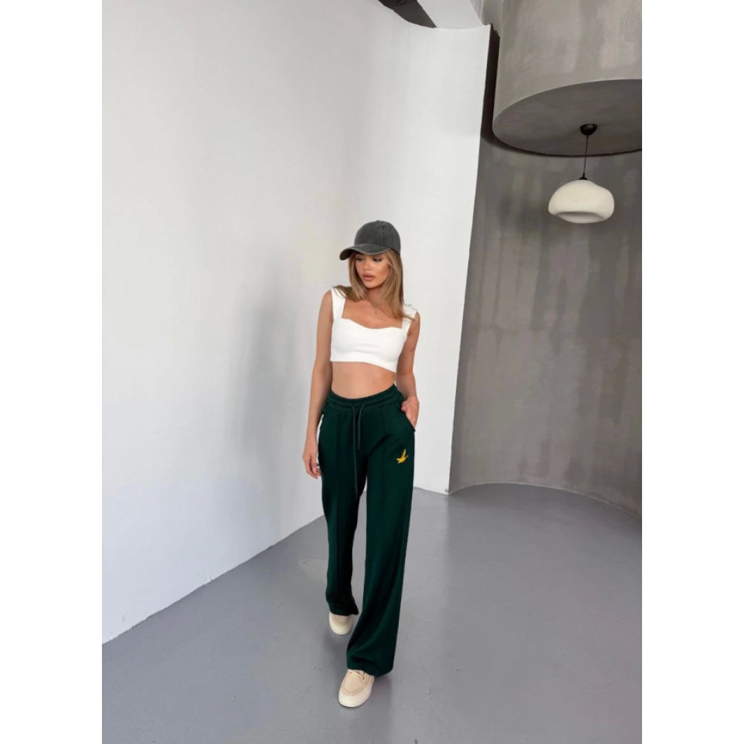 Osy Modal Yumuşak Dokulu Kumaş Nakış Işlemeli Rahat Bol Paça Eşofman Pantalon - Siyah
