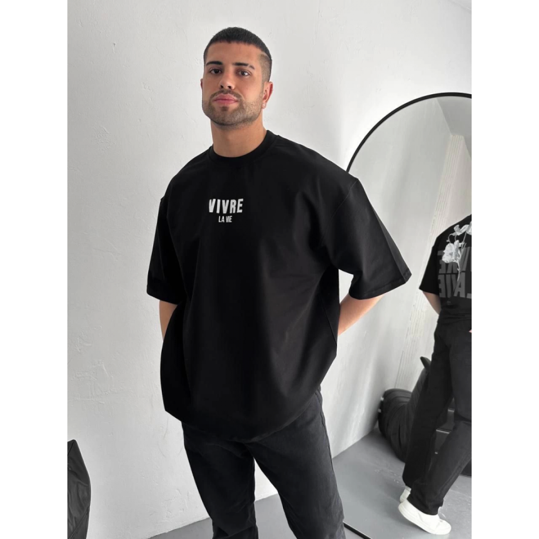 Baskılı Oversize Bisiklet Yaka T-shirt - Siyah 157059 Baskılı Oversize Bisiklet Yaka T-shirt - Siyah 157059