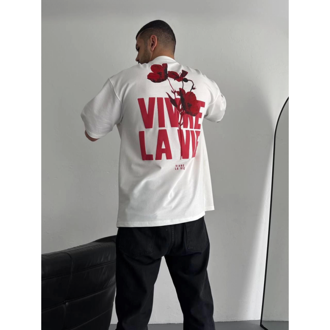 Baskılı Oversize Bisiklet Yaka T-shirt - Beyaz 157060 Baskılı Oversize Bisiklet Yaka T-shirt - Beyaz 157060