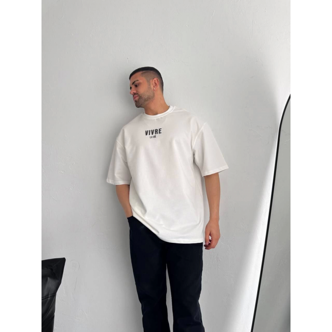 Baskılı Oversize Bisiklet Yaka T-shirt - Beyaz 157060 Baskılı Oversize Bisiklet Yaka T-shirt - Beyaz 157060