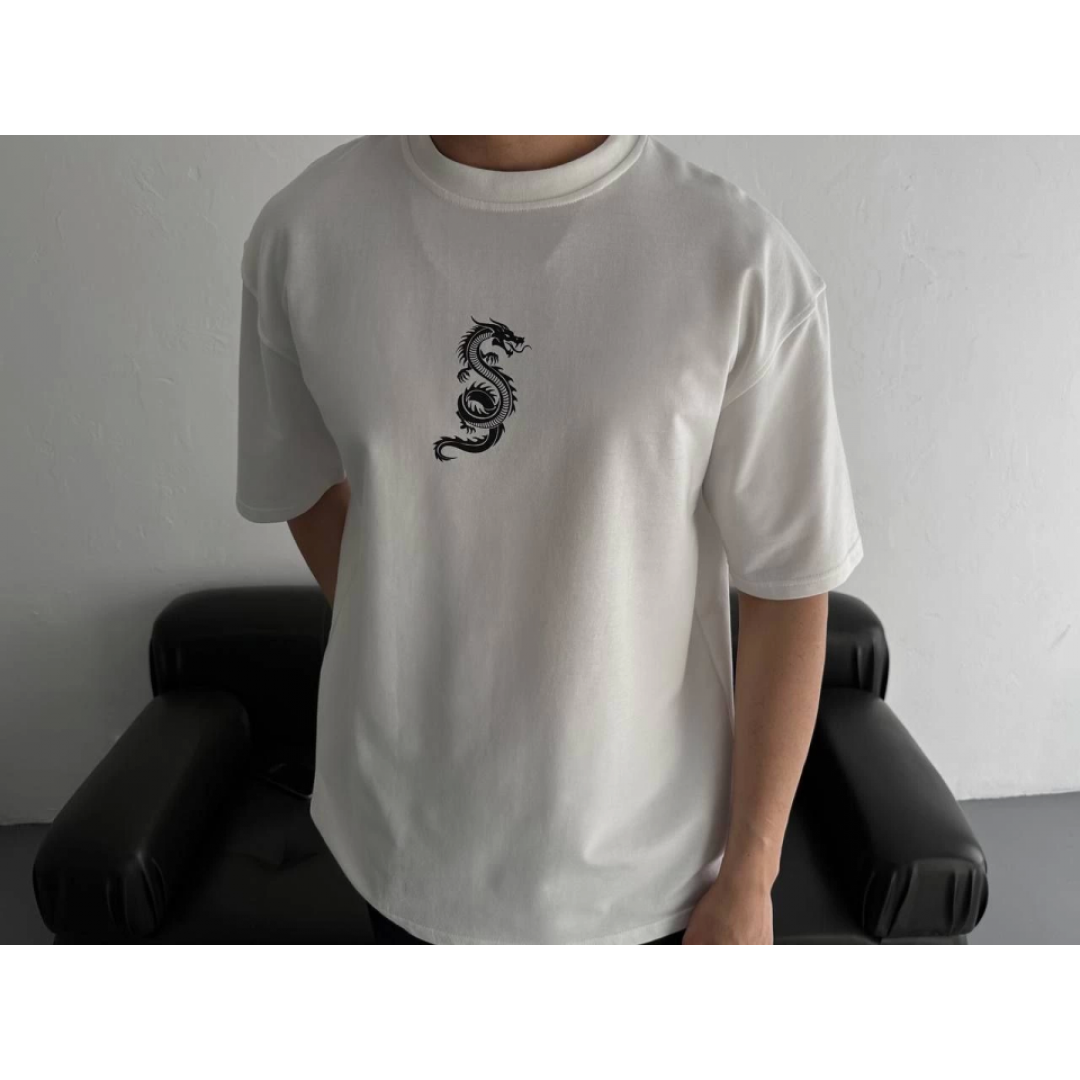 Baskılı Oversize Bisiklet Yaka T-shirt - Beyaz - 157061 Baskılı Oversize Bisiklet Yaka T-shirt - Beyaz - 157061