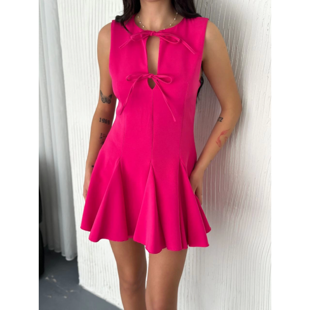 Göğüs Bağlamalı Kolsuz Mini Boy Elbise - Pembe - 157395 Göğüs Bağlamalı Kolsuz Mini Boy Elbise - Pembe - 157395