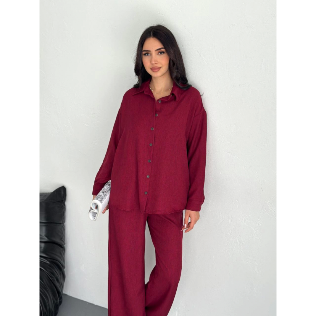 Gömlek Pantolon Ikili Takım - Bordo