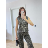 Leopar Desenli Düğmeli Bluzlu Pantolon İkili Takım -Leopar 157506 Leopar Desenli Düğmeli Bluzlu Pantolon İkili Takım -Leopar 157506