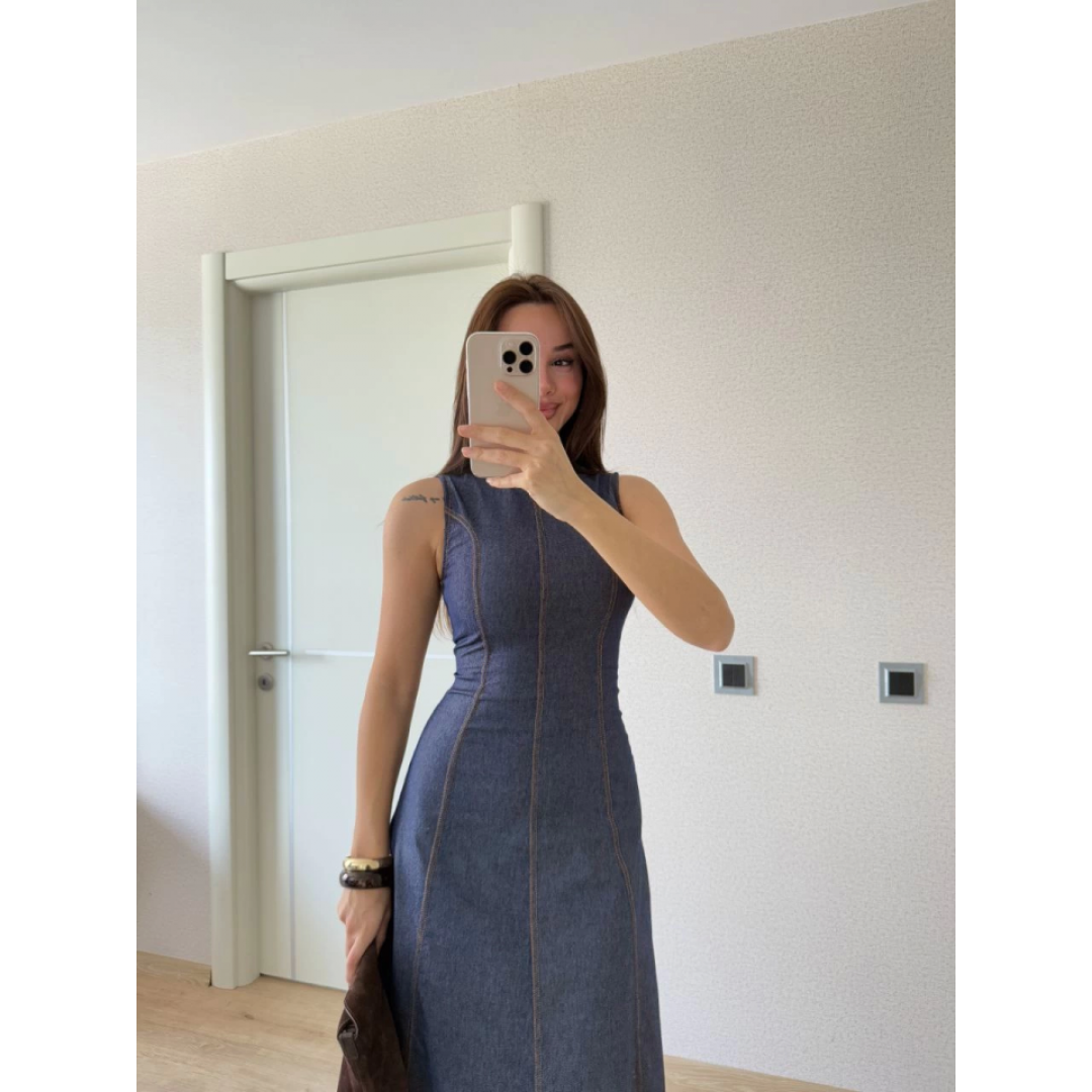 Jeans Kot Uzun Elbise - Lacivert - 157519 Jeans Kot Uzun Elbise - Lacivert - 157519