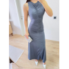 Kolsuz Büzgülü Uzun Elbise - Füme - 157526 Kolsuz Büzgülü Uzun Elbise - Füme - 157526