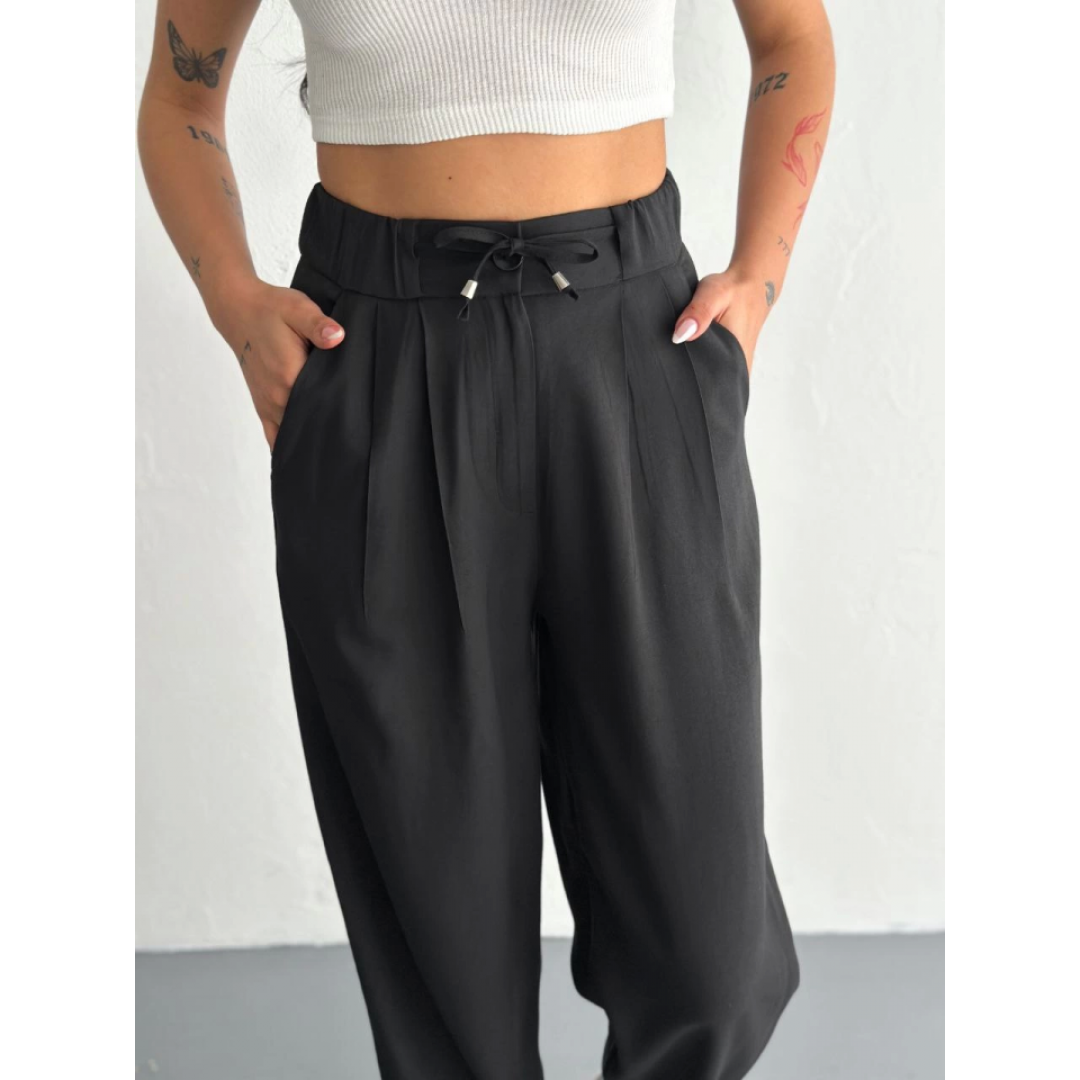 Yüksel Bel Rahat Paça Pantalon - Siyah 157944 Yüksel Bel Rahat Paça Pantalon - Siyah 157944