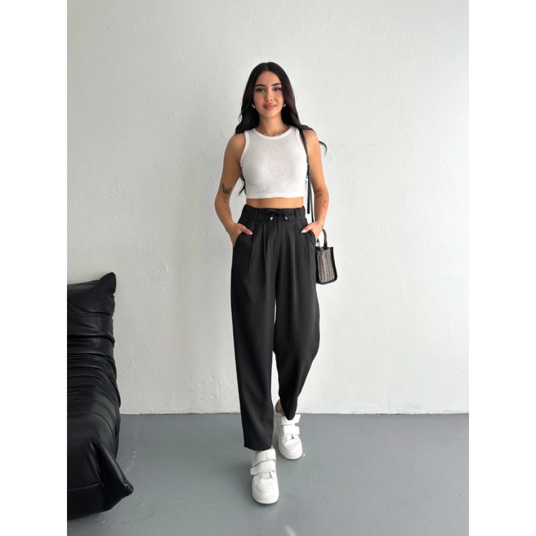Yüksel Bel Rahat Paça Pantalon - Siyah 157944 Yüksel Bel Rahat Paça Pantalon - Siyah 157944