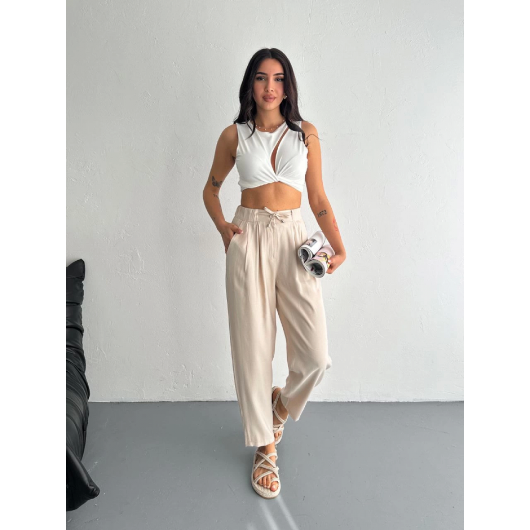 Yüksel Bel Rahat Paça Pantalon - Kırık Beyaz 157945 Yüksel Bel Rahat Paça Pantalon - Kırık Beyaz 157945