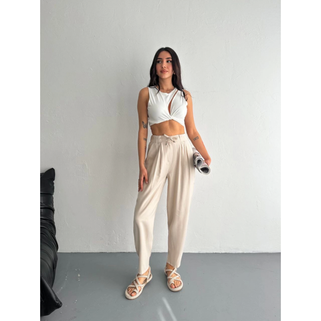 Yüksel Bel Rahat Paça Pantalon - Kırık Beyaz 157945 Yüksel Bel Rahat Paça Pantalon - Kırık Beyaz 157945