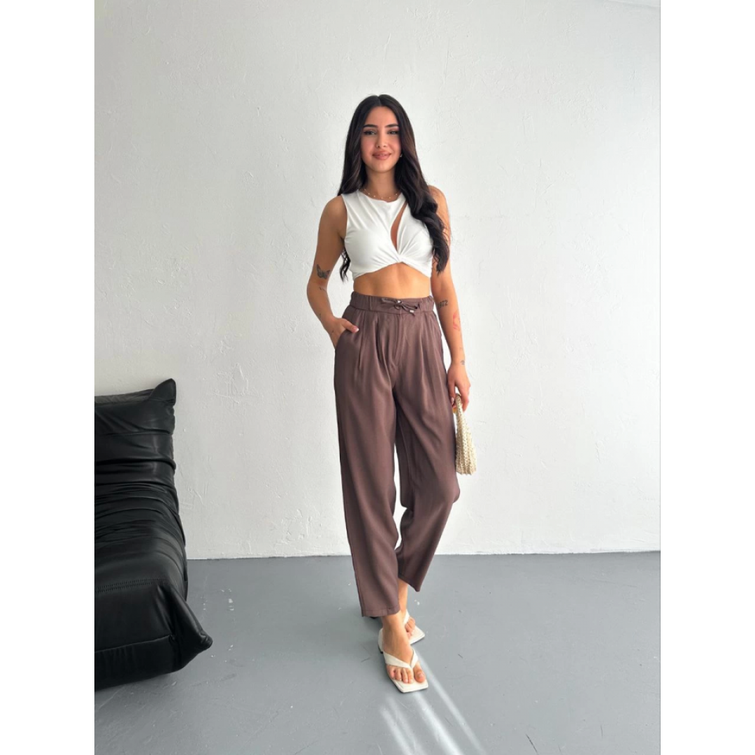 Yüksel Bel Rahat Paça Pantalon - Kahverengi 157947 Yüksel Bel Rahat Paça Pantalon - Kahverengi 157947