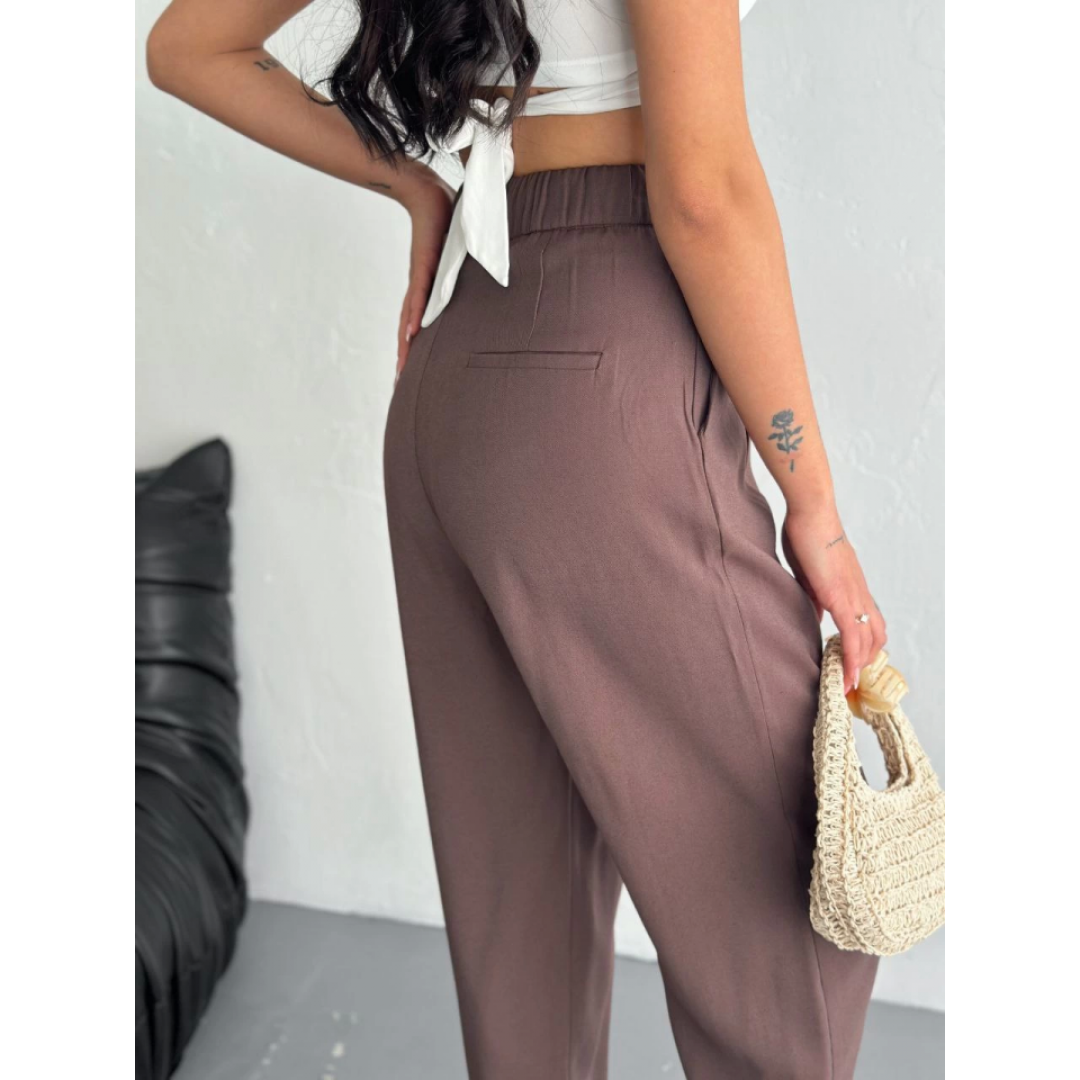 Yüksel Bel Rahat Paça Pantalon - Kahverengi 157947 Yüksel Bel Rahat Paça Pantalon - Kahverengi 157947