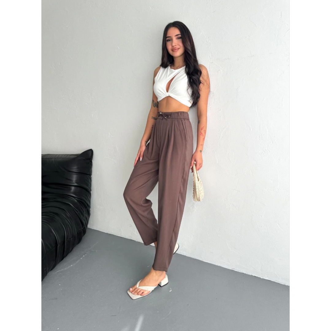 Yüksel Bel Rahat Paça Pantalon - Kahverengi 157947 Yüksel Bel Rahat Paça Pantalon - Kahverengi 157947