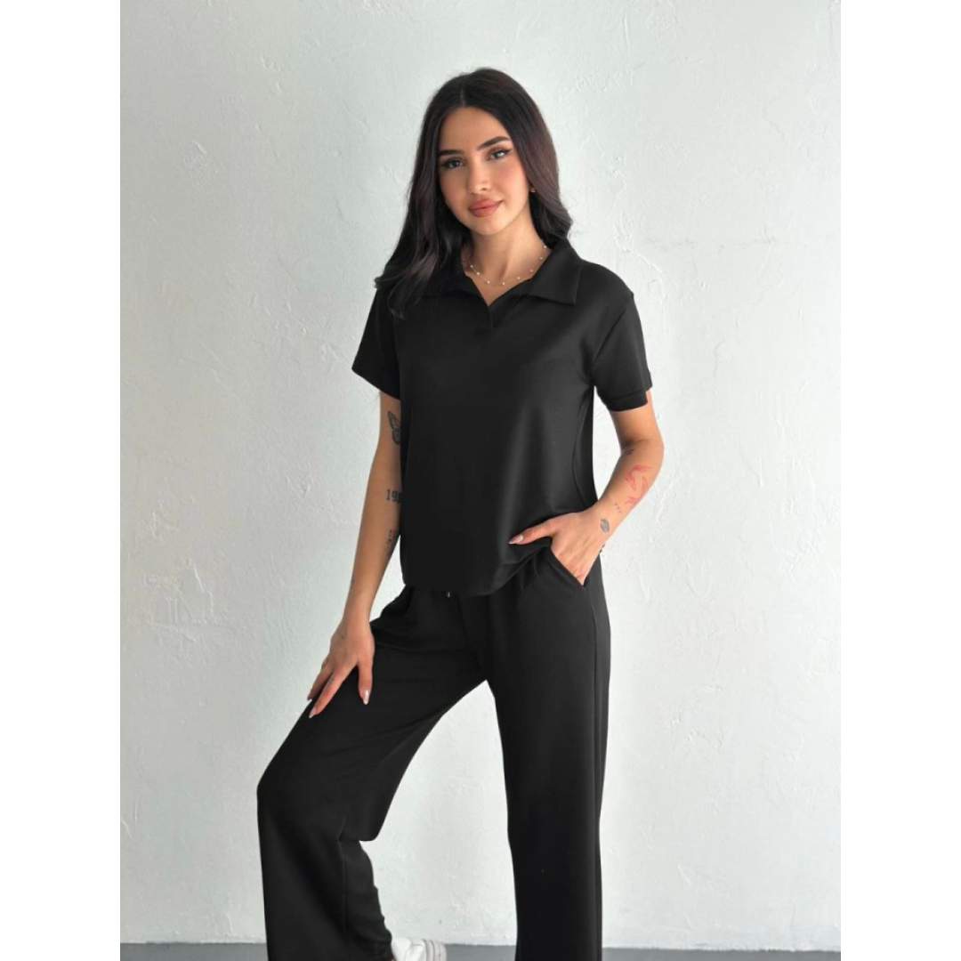 Osy Modal Yumuşak Dokulu Kumaş Kısa Kollu Yakalı T-shirt Pantalon Ikili Takım- Siyah 157950 Osy Modal Yumuşak Dokulu Kumaş Kısa Kollu Yakalı T-shirt Pantalon Ikili Takım- Siyah 157950