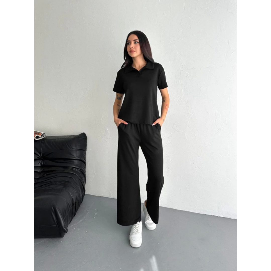 Osy Modal Yumuşak Dokulu Kumaş Kısa Kollu Yakalı T-shirt Pantalon Ikili Takım- Siyah 157950 Osy Modal Yumuşak Dokulu Kumaş Kısa Kollu Yakalı T-shirt Pantalon Ikili Takım- Siyah 157950
