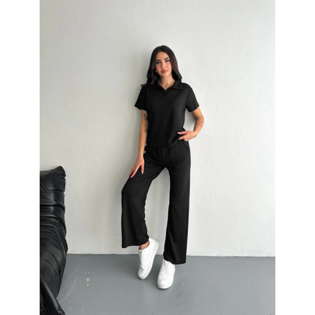 Osy Modal Yumuşak Dokulu Kumaş Kısa Kollu Yakalı T-shirt Pantalon Ikili Takım- Siyah 157950 Osy Modal Yumuşak Dokulu Kumaş Kısa Kollu Yakalı T-shirt Pantalon Ikili Takım- Siyah 157950