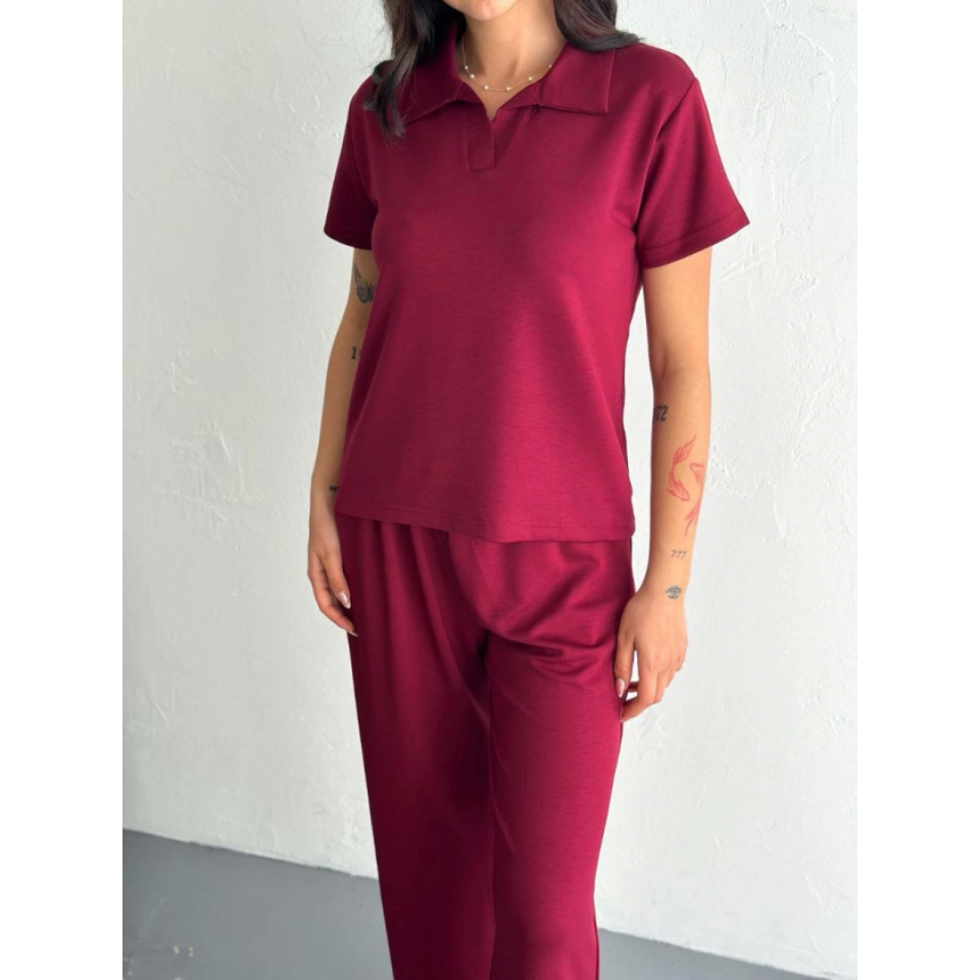 Osy Modal Yumuşak Dokulu Kumaş Kısa Kollu Yakalı T-shirt Pantalon Ikili Takım- Bordo 157951 Osy Modal Yumuşak Dokulu Kumaş Kısa Kollu Yakalı T-shirt Pantalon Ikili Takım- Bordo 157951