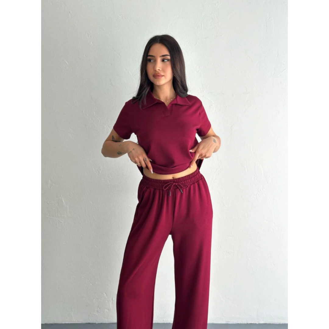 Osy Modal Yumuşak Dokulu Kumaş Kısa Kollu Yakalı T-shirt Pantalon Ikili Takım- Bordo 157951 Osy Modal Yumuşak Dokulu Kumaş Kısa Kollu Yakalı T-shirt Pantalon Ikili Takım- Bordo 157951