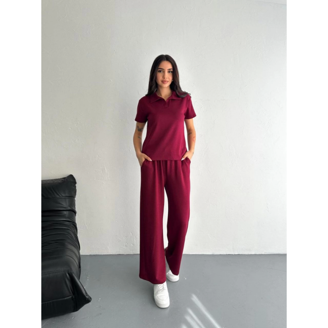 Osy Modal Yumuşak Dokulu Kumaş Kısa Kollu Yakalı T-shirt Pantalon Ikili Takım- Bordo 157951 Osy Modal Yumuşak Dokulu Kumaş Kısa Kollu Yakalı T-shirt Pantalon Ikili Takım- Bordo 157951