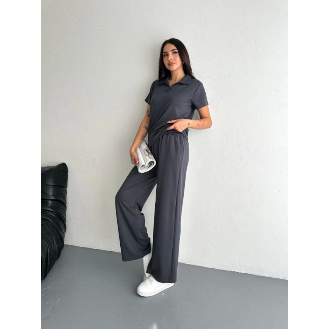 Osy Modal Yumuşak Dokulu Kumaş Kısa Kollu Yakalı T-shirt Pantalon Ikili Takım- Antrasit 157952 Osy Modal Yumuşak Dokulu Kumaş Kısa Kollu Yakalı T-shirt Pantalon Ikili Takım- Antrasit 157952