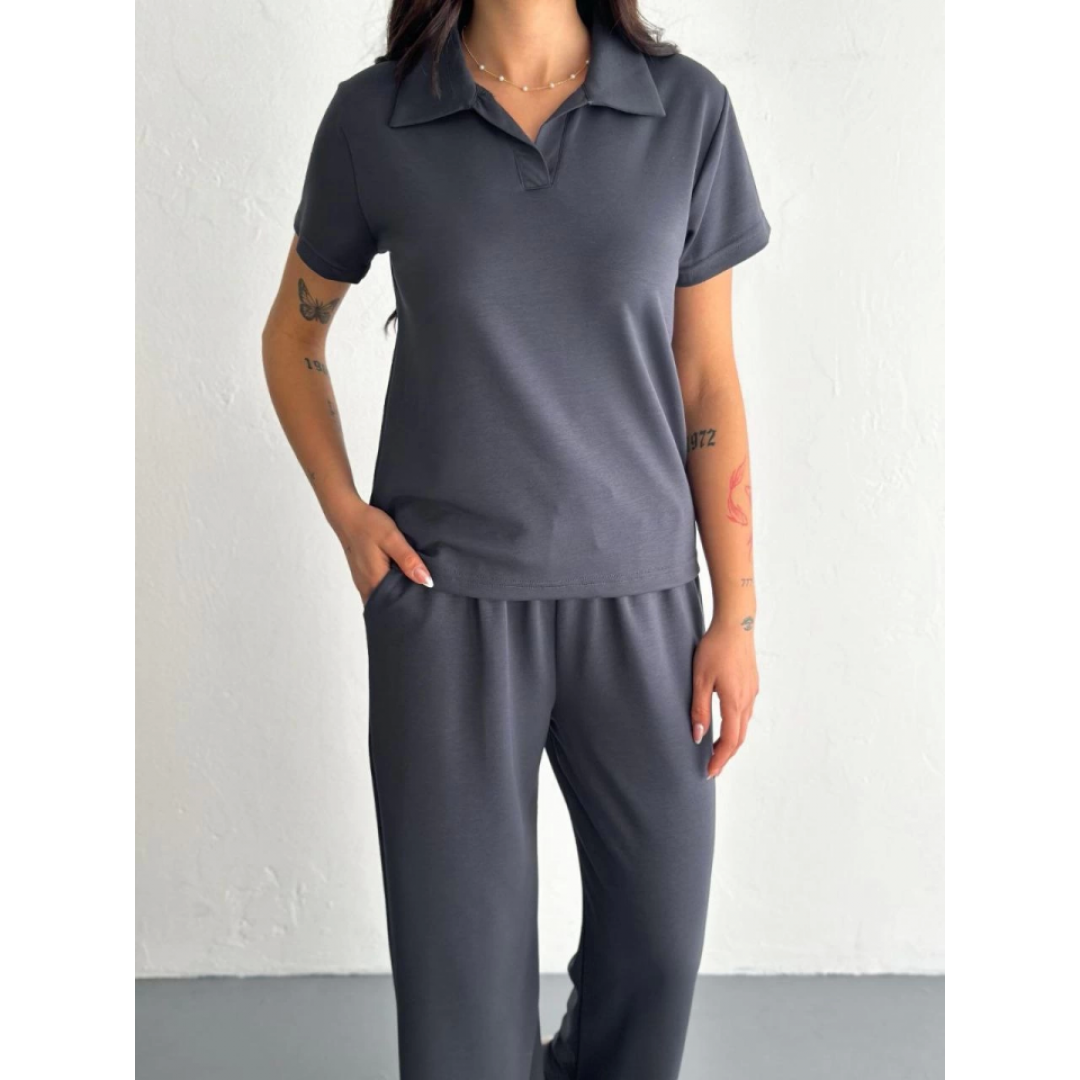 Osy Modal Yumuşak Dokulu Kumaş Kısa Kollu Yakalı T-shirt Pantalon Ikili Takım- Antrasit 157952 Osy Modal Yumuşak Dokulu Kumaş Kısa Kollu Yakalı T-shirt Pantalon Ikili Takım- Antrasit 157952