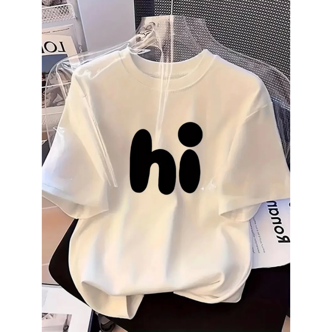Baskılı Oversize Bisiklet Yaka T-shirt - Beyaz - 158819 Baskılı Oversize Bisiklet Yaka T-shirt - Beyaz - 158819