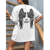 Baskılı Oversize Bisiklet Yaka T-shirt - Beyaz 158820