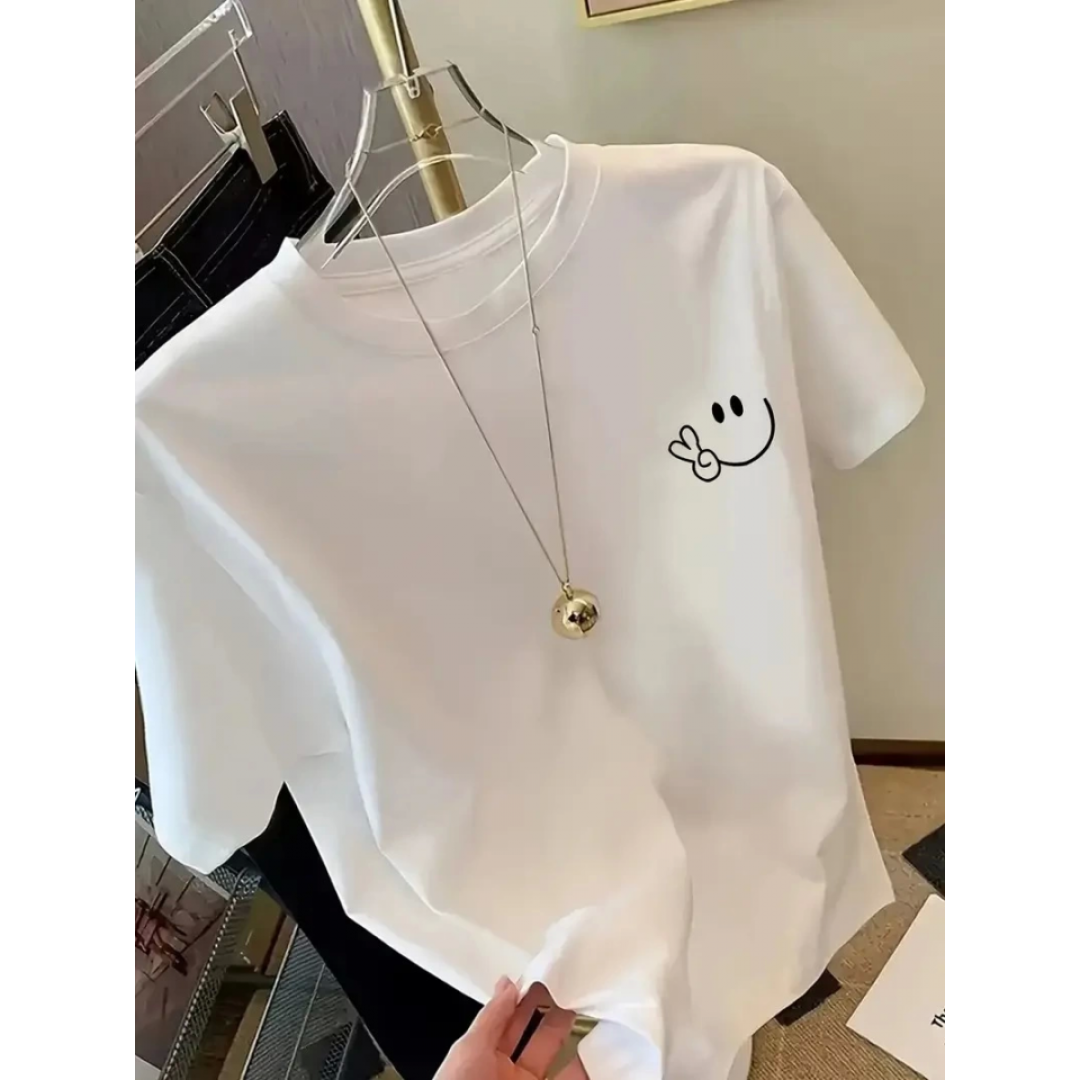 Baskılı Oversize Bisiklet Yaka T-shirt - Beyaz 158821 Baskılı Oversize Bisiklet Yaka T-shirt - Beyaz 158821