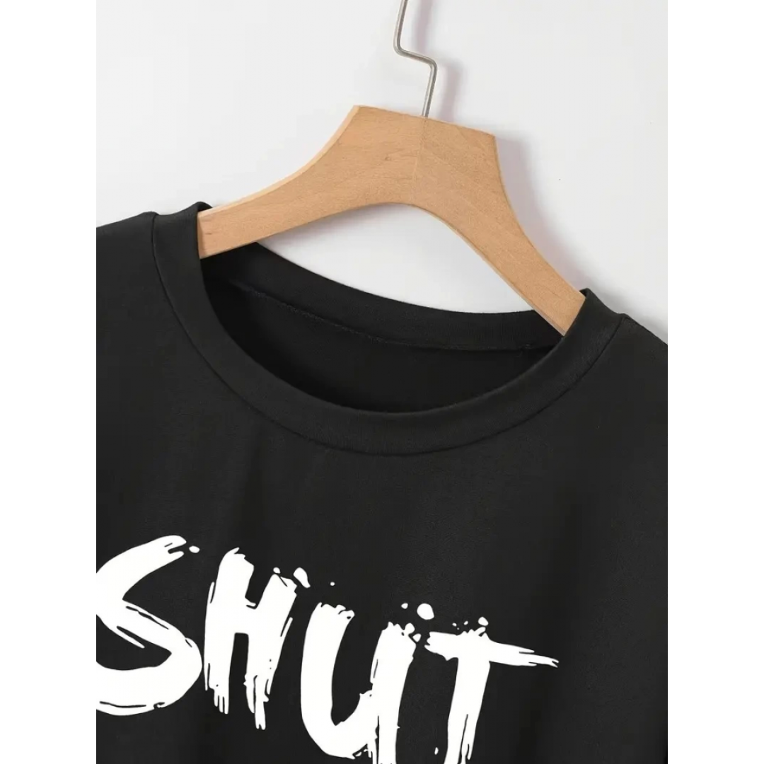 Baskılı Oversize Bisiklet Yaka T-shirt - Siyah - 158824 Baskılı Oversize Bisiklet Yaka T-shirt - Siyah - 158824