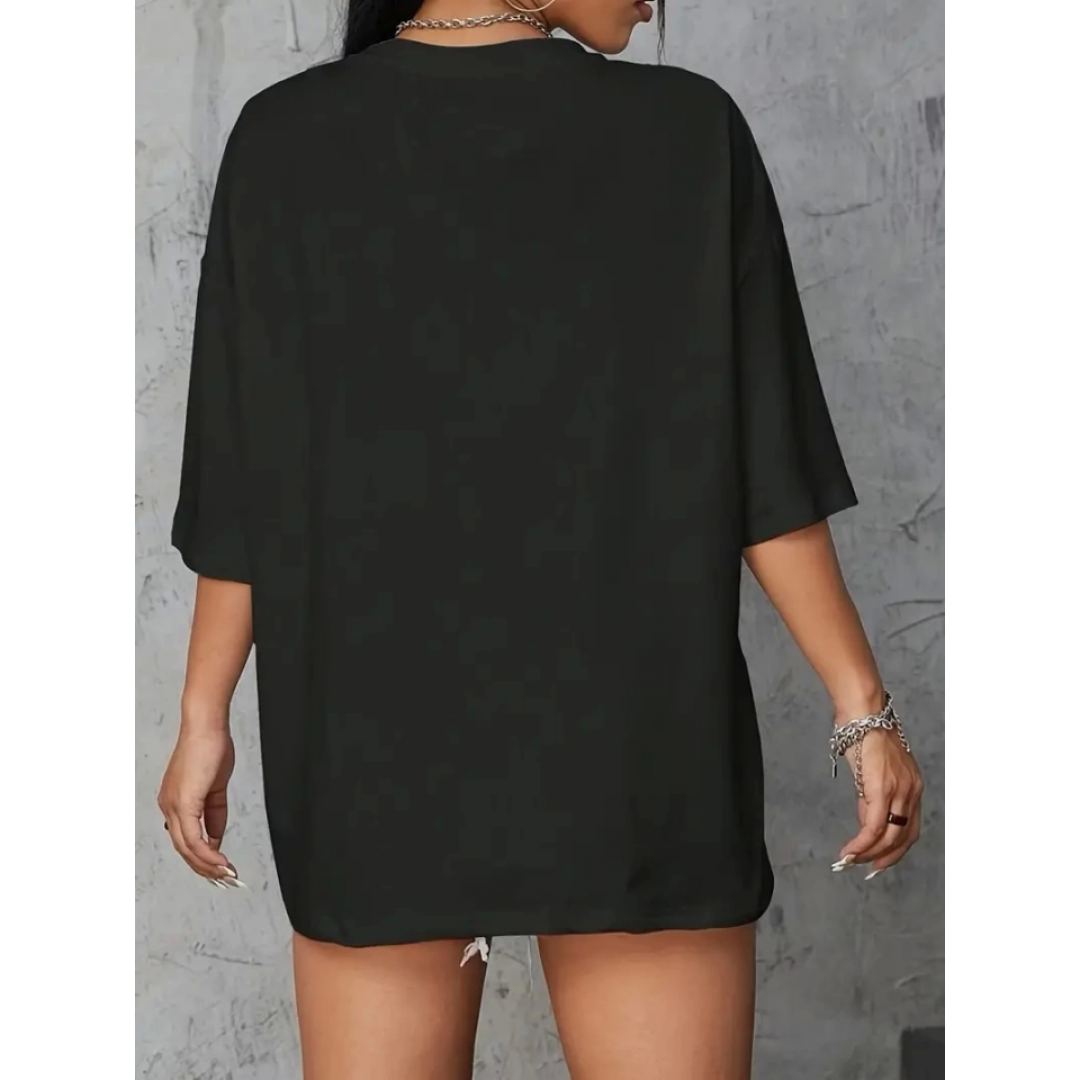 Baskılı Oversize Bisiklet Yaka T-shirt - Siyah - 158828 Baskılı Oversize Bisiklet Yaka T-shirt - Siyah - 158828
