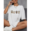Baskılı Oversize Bisiklet Yaka T-shirt - Beyaz - 158829 Baskılı Oversize Bisiklet Yaka T-shirt - Beyaz - 158829