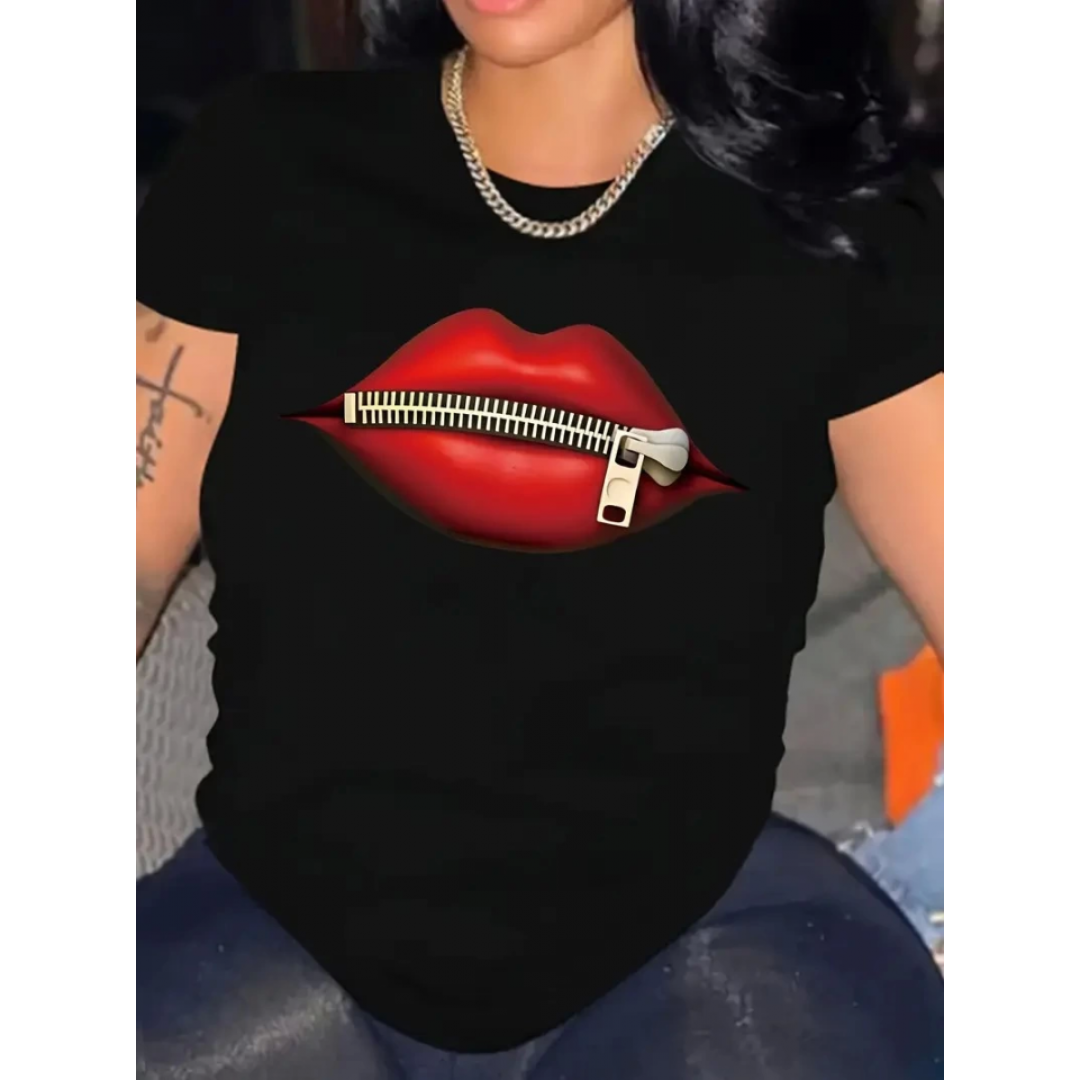 Baskılı Oversize Bisiklet Yaka T-shirt - Siyah - 158830