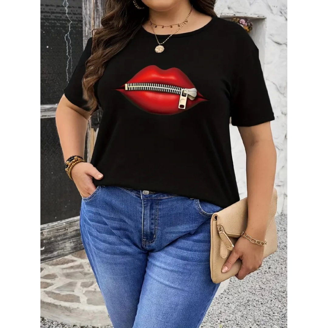 Baskılı Oversize Bisiklet Yaka T-shirt - Siyah - 158830