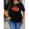 Baskılı Oversize Bisiklet Yaka T-shirt - Siyah - 158830